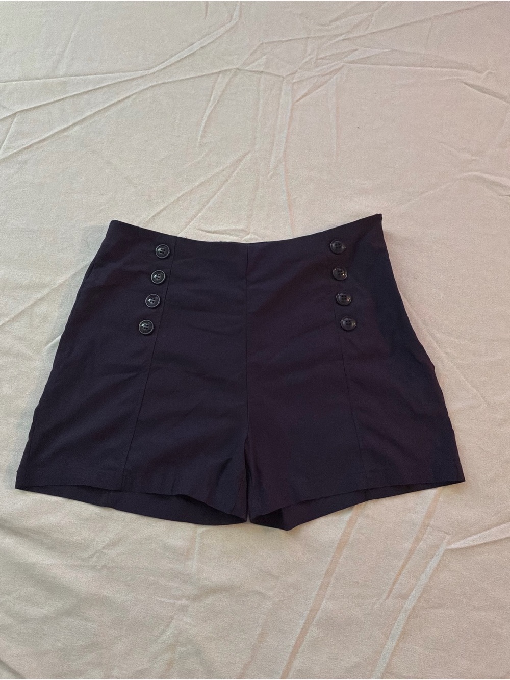 ******** Belle Poque High-Rise Navy Women's Button Detail Shorts b5 ********